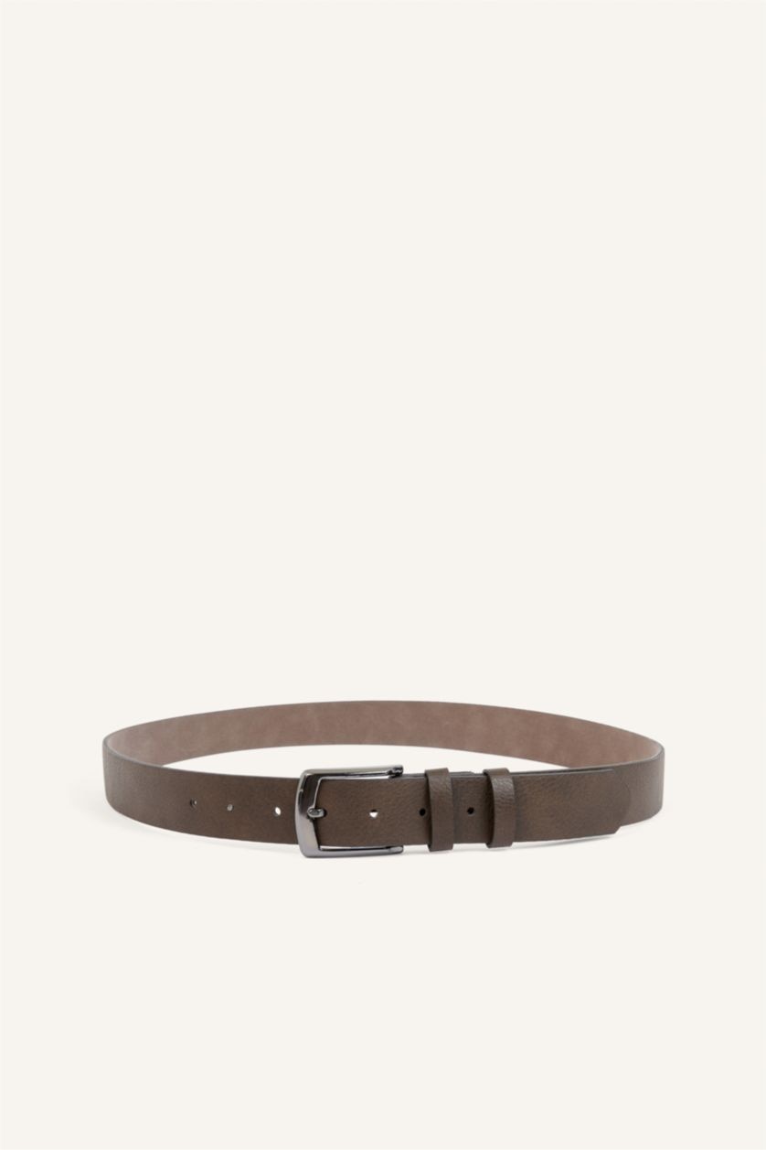 Men Brown Man Rectangle Clasp Faux Leather