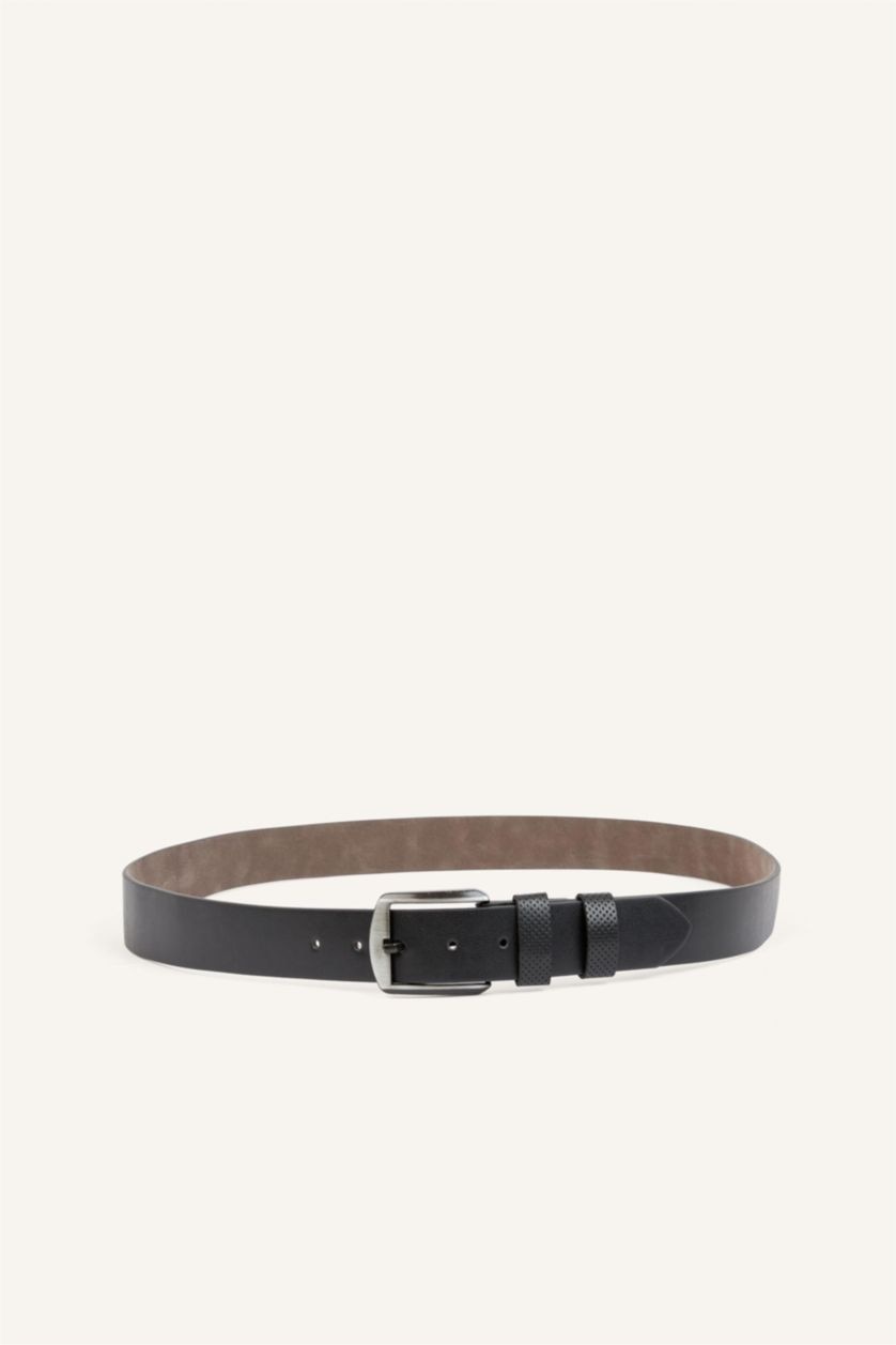 Men Black Man Rectangle Clasp Faux Leather