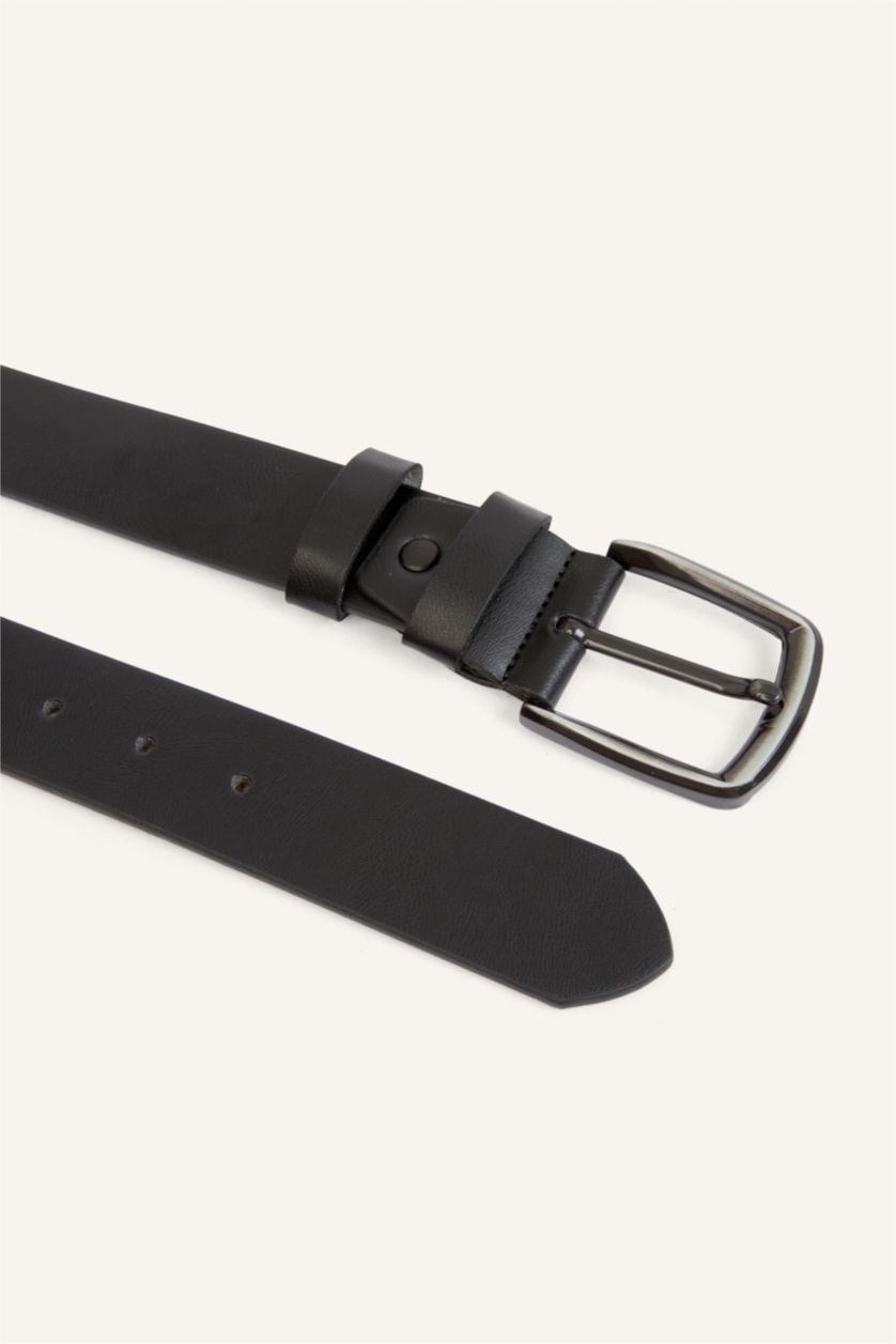 Men Black Man Rectangle Clasp Faux Leather