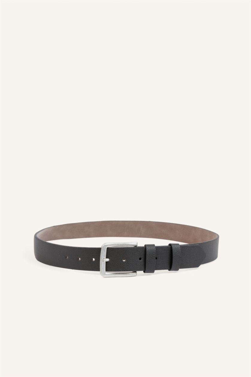 Men Black Man Rectangle Clasp Faux Leather Classic Belt