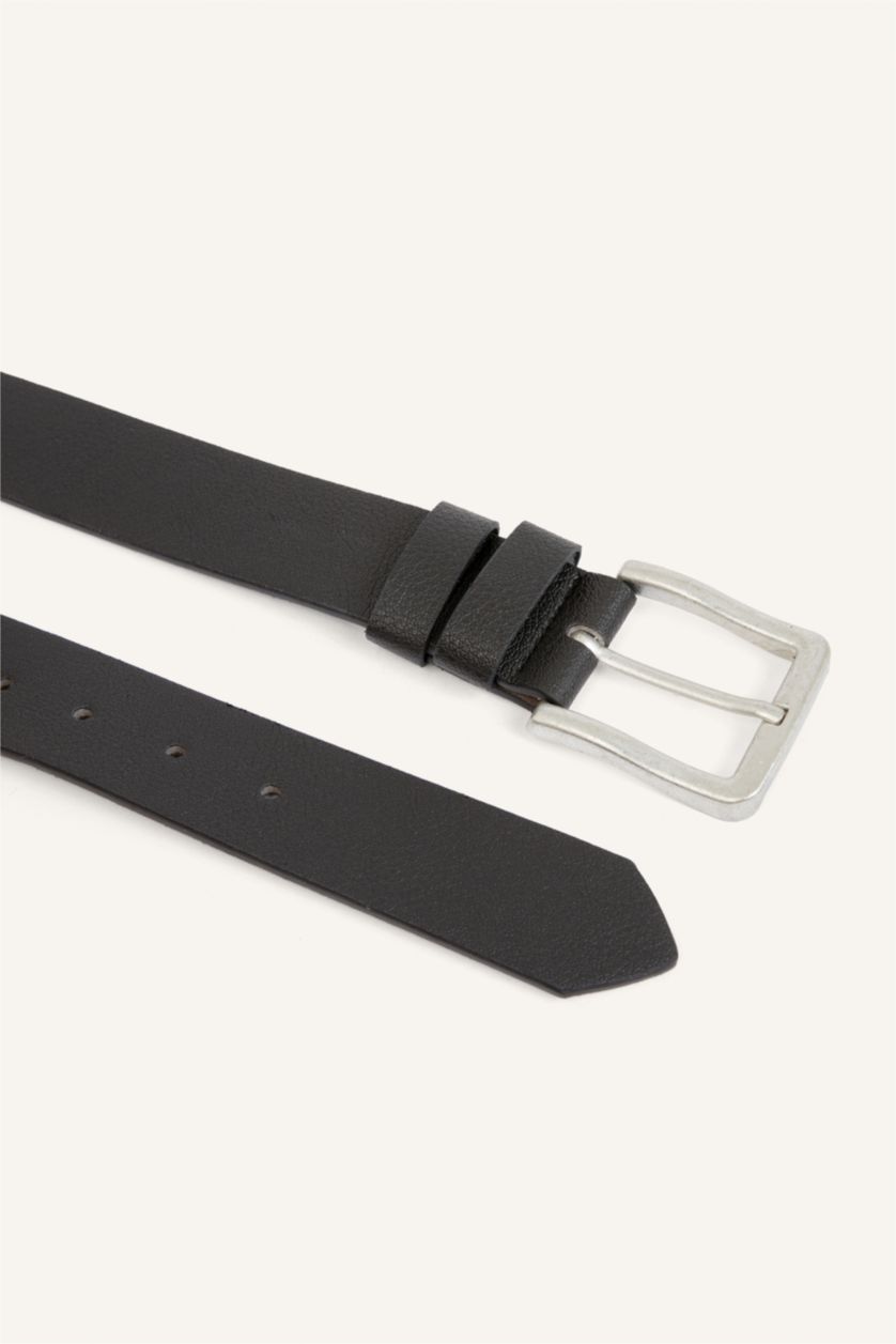 Men Black Man Rectangle Clasp Faux Leather Classic Belt