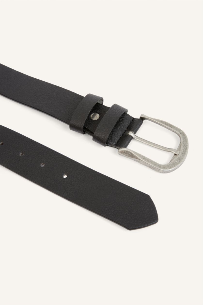 Men Black Man Rectangle Clasp Faux Leather Classic Belt