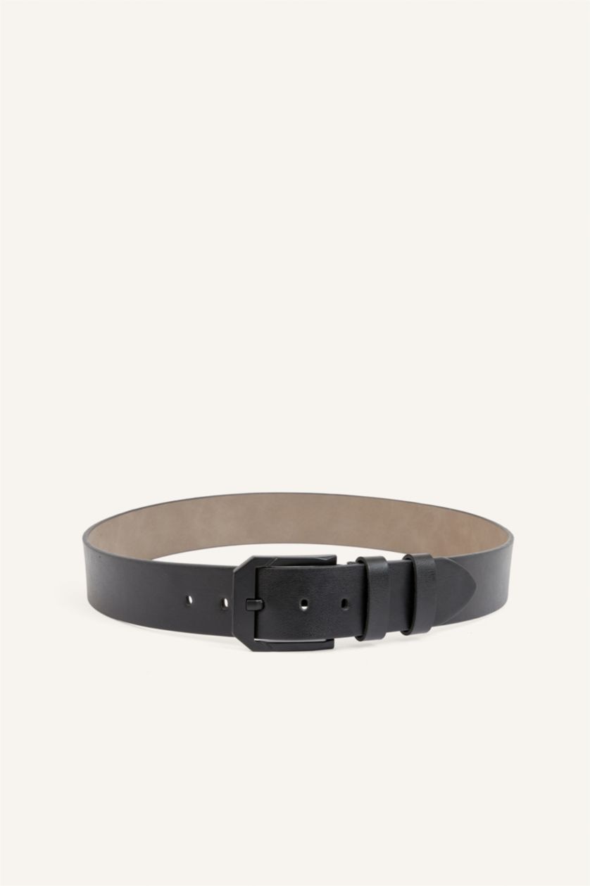 Men Black Man Rectangle Clasp Faux Leather Classic Belt
