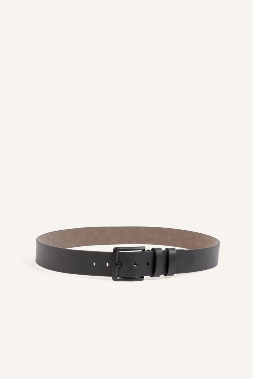 Men Black Man Rectangle Clasp Faux Leather Classic Belt