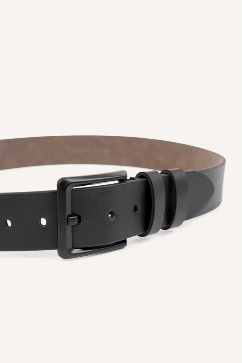 Men Black Man Rectangle Clasp Faux Leather Classic Belt