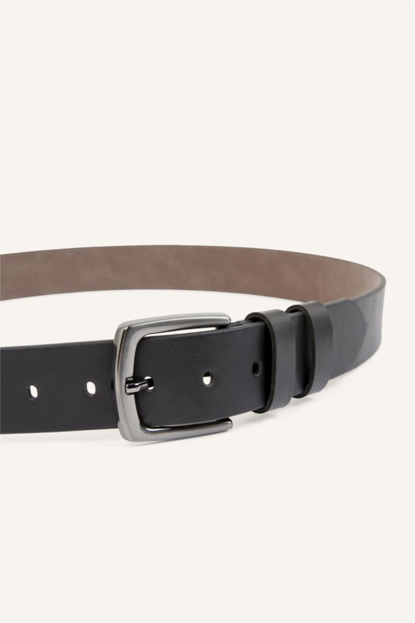 Men Black Man Rectangle Clasp Faux Leather Classic Belt