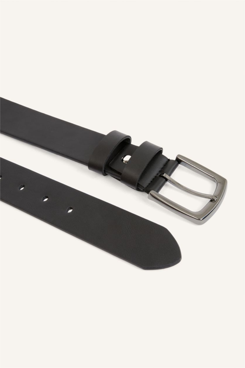 Men Black Man Rectangle Clasp Faux Leather Classic Belt