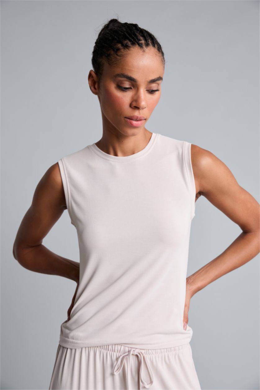 WOMAN Light Beige Crew Neck Modal Sports Tank Top