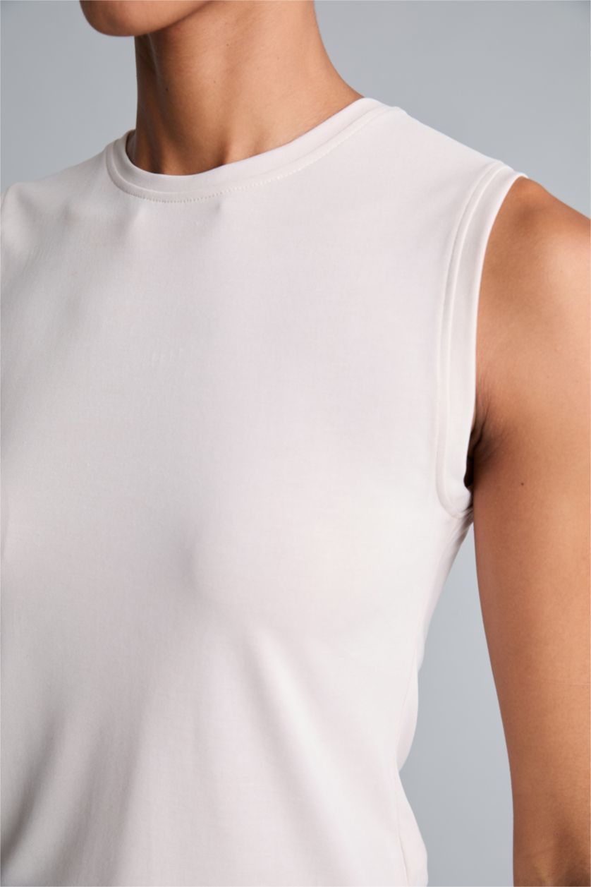WOMAN Light Beige Crew Neck Modal Sports Tank Top