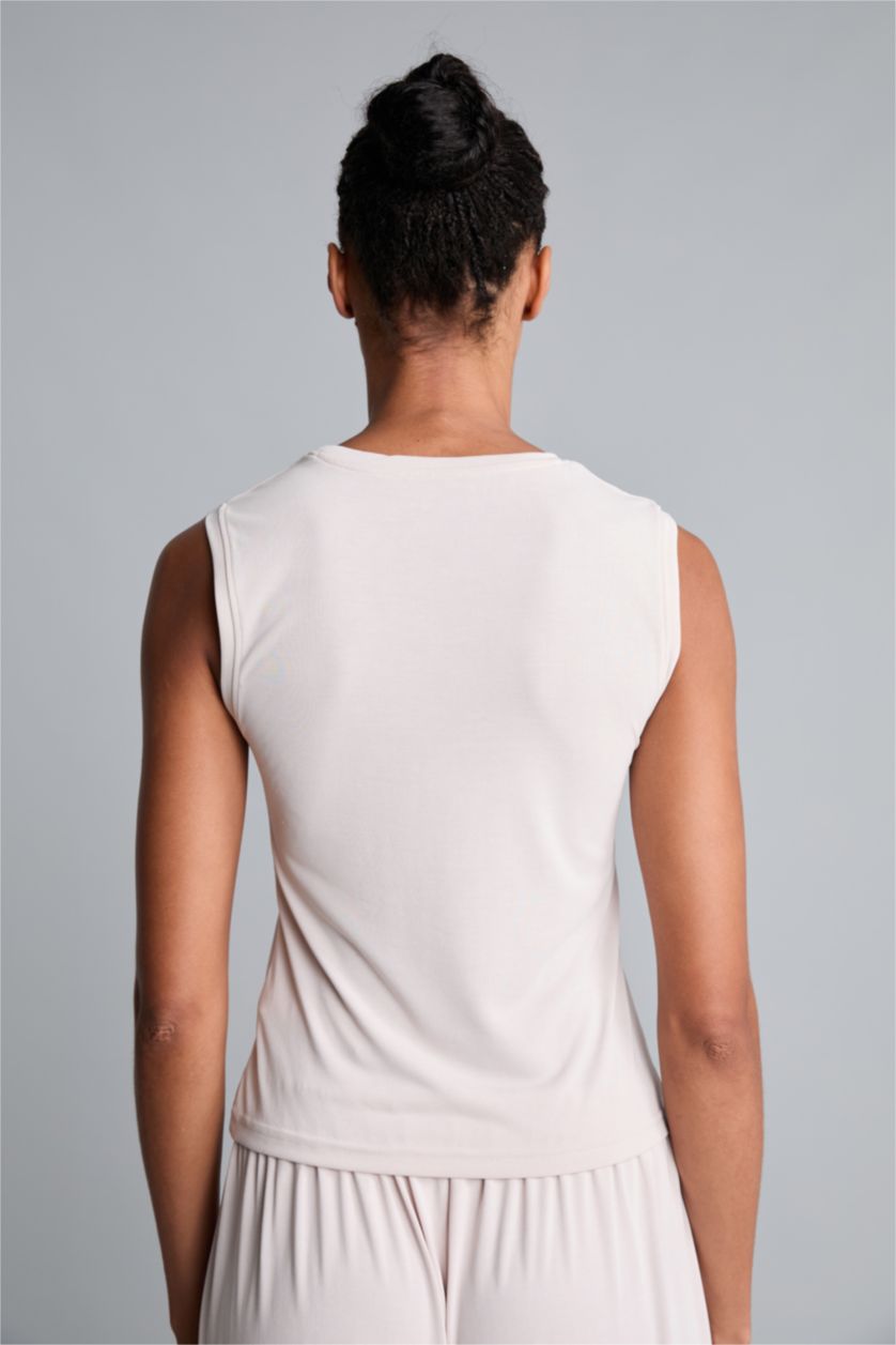 WOMAN Light Beige Crew Neck Modal Sports Tank Top