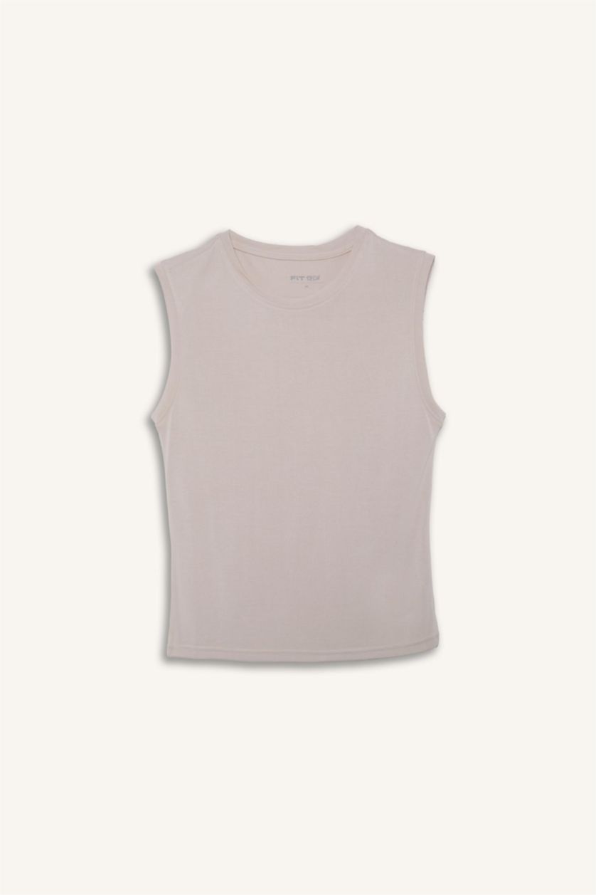WOMAN Light Beige Crew Neck Modal Sports Tank Top
