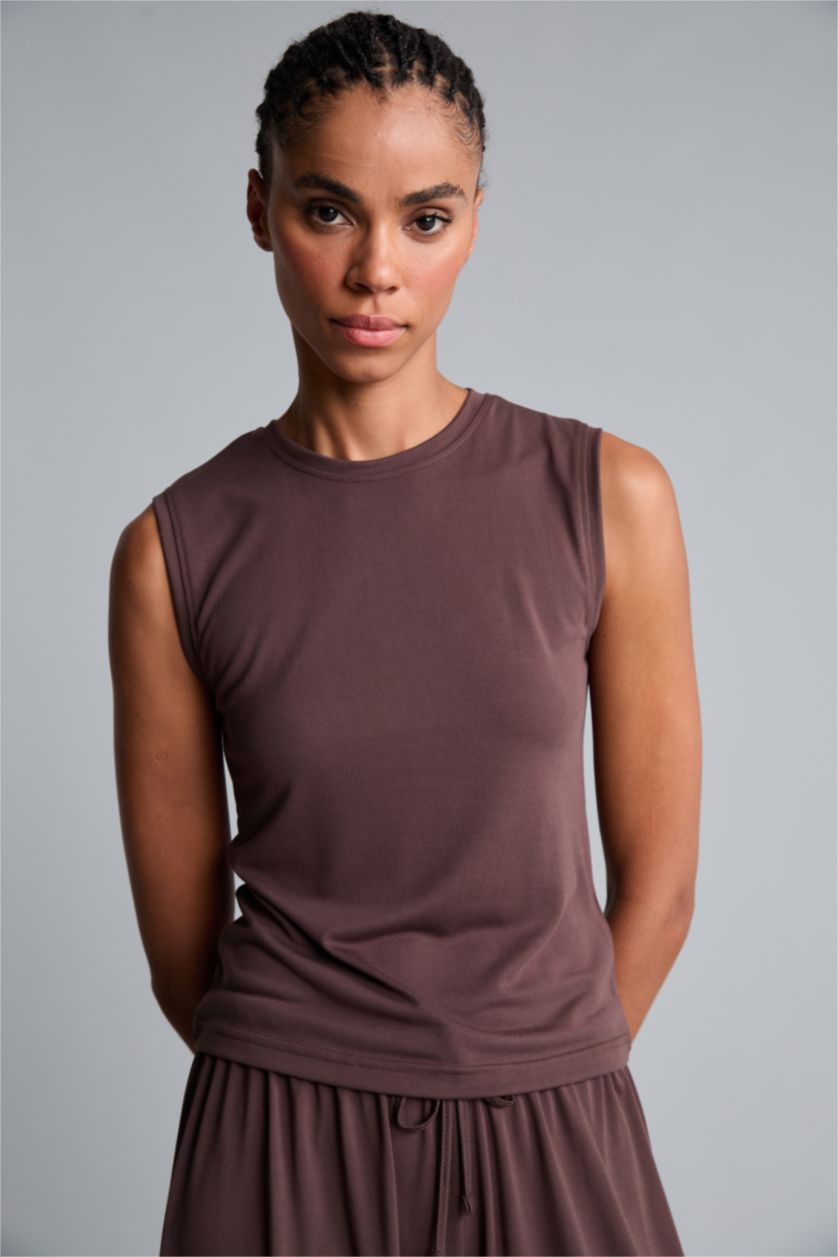 WOMAN Brown Crew Neck Modal Sports Tank Top
