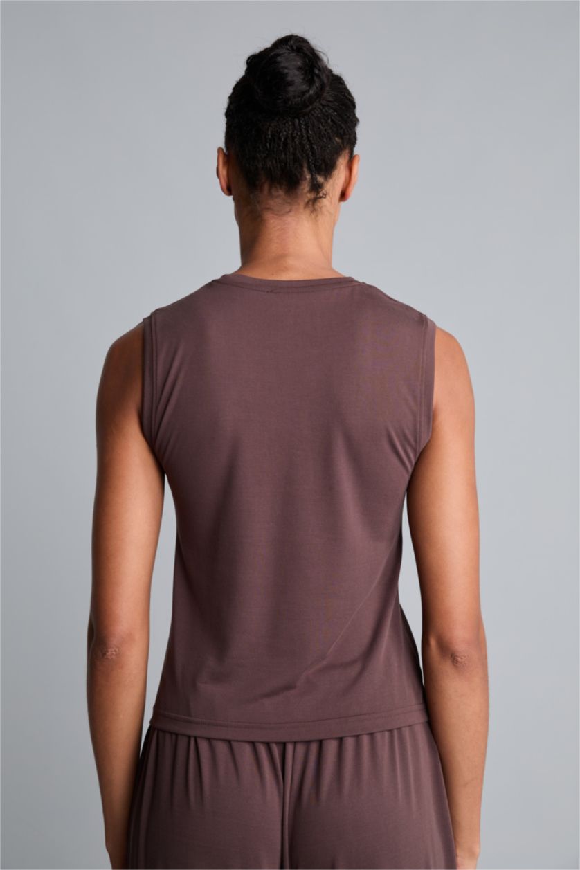 WOMAN Brown Crew Neck Modal Sports Tank Top