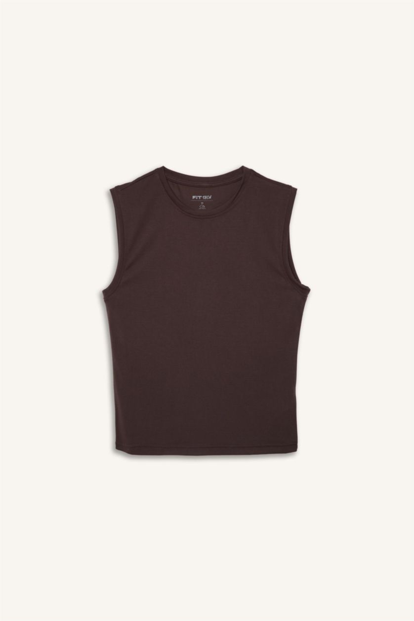 WOMAN Brown Crew Neck Modal Sports Tank Top