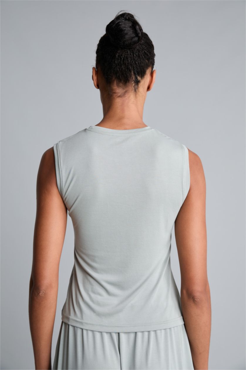Women Light Green Crew Neck Modal Sports Tank Top