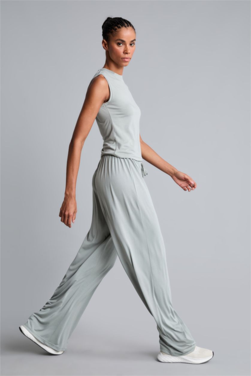 Woman Light Green Wide Leg Standard Leg Modal Trousers