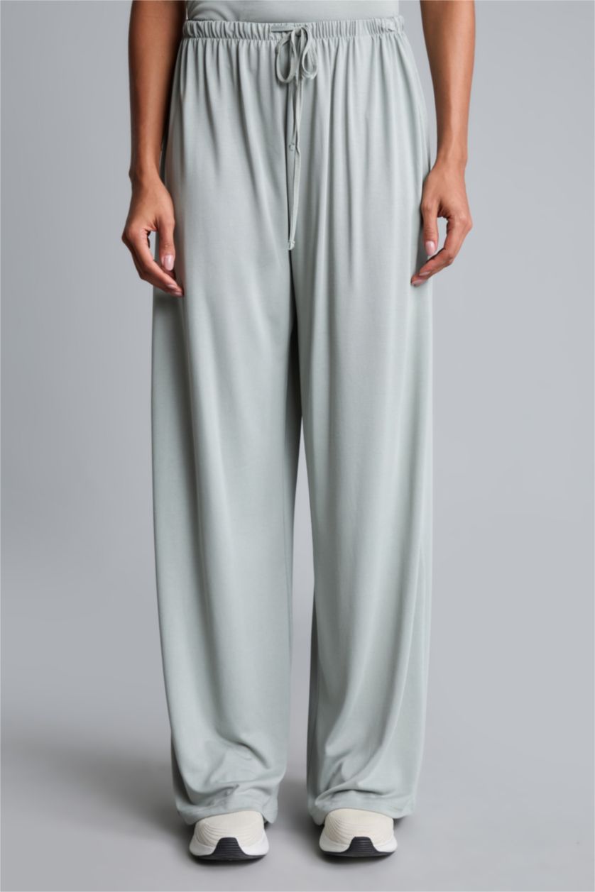 Woman Light Green Wide Leg Standard Leg Modal Trousers