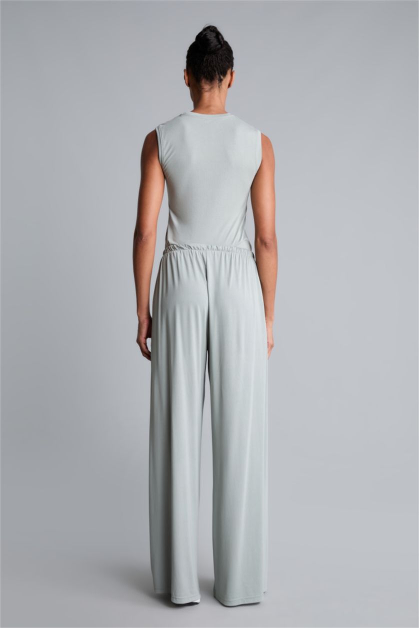 Woman Light Green Wide Leg Standard Leg Modal Trousers