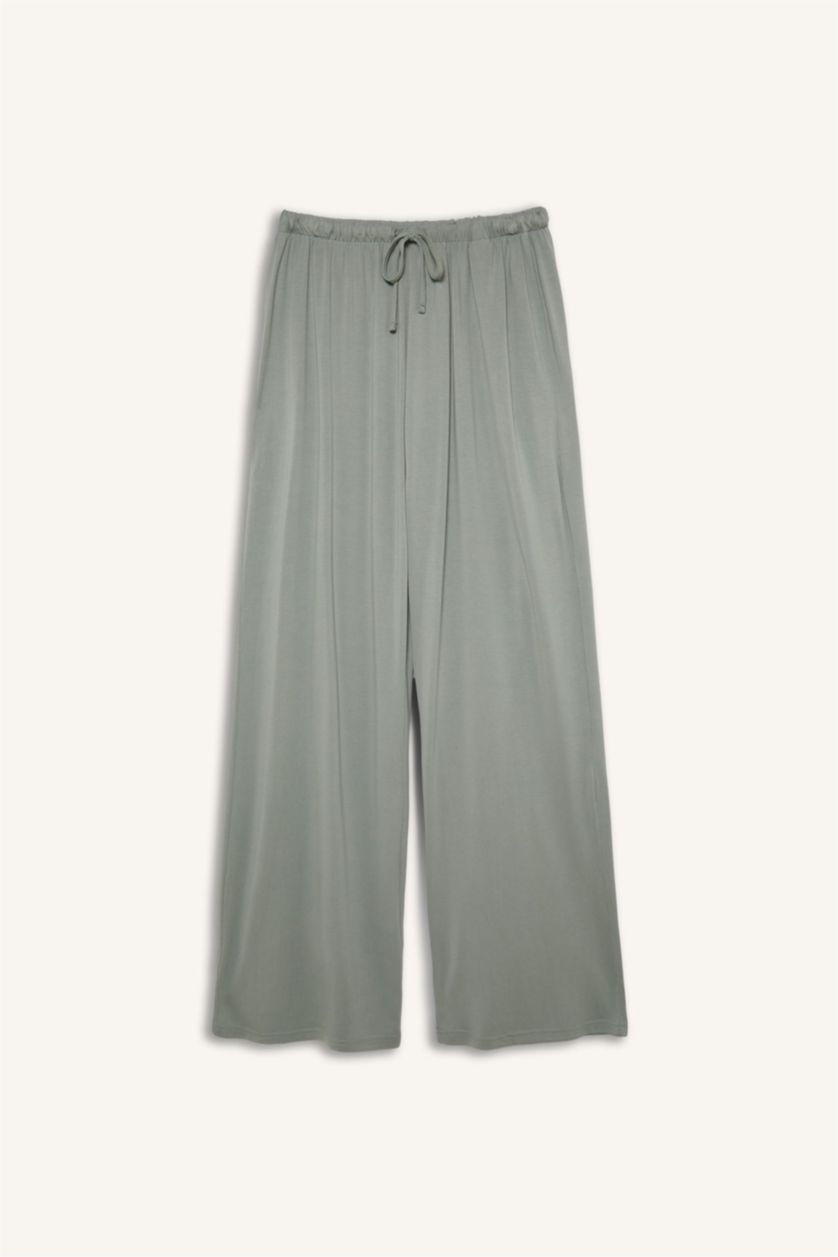 Woman Light Green Wide Leg Standard Leg Modal Trousers