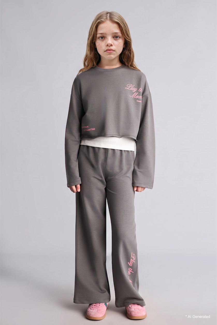 FILLES Gris Ensemble 3 pièces Sweatshirt avec débardeur intérieur et Pantalon de survêtement pour fille