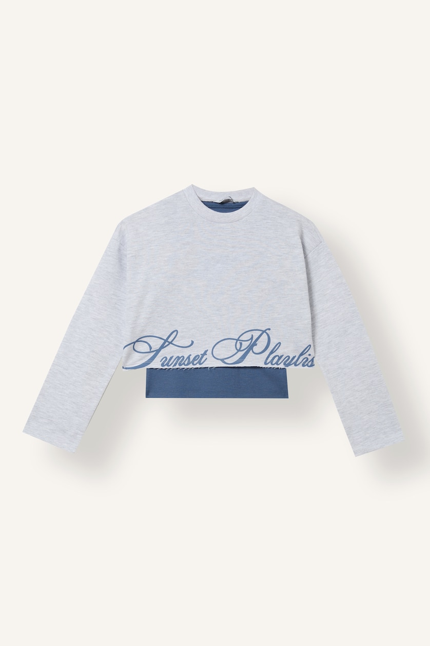 Kız Çocuk - Genç Kız Açık Gri Melange Pamuklu Regular Fıt 3'Lü Sweatshirt Kız Çocuk