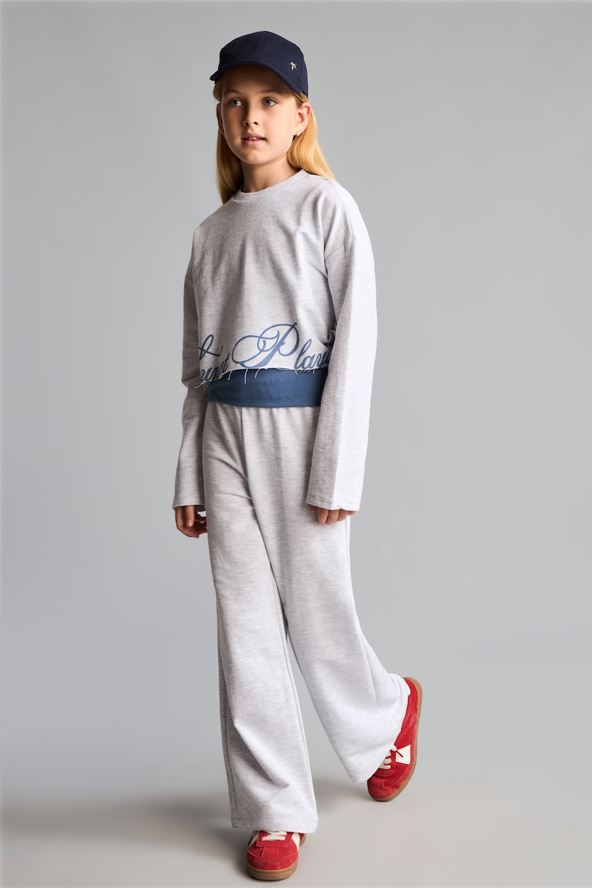 GIRLS & TEENS Light Grey Melange Girl 3-Piece Cotton Sweatshirt Tank Top and Sweatpants Set