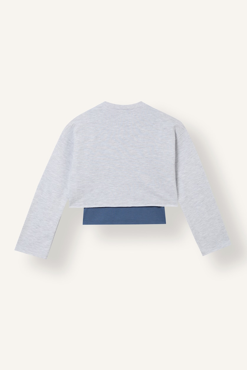 Kız Çocuk - Genç Kız Açık Gri Melange Pamuklu Regular Fıt 3'Lü Sweatshirt Kız Çocuk