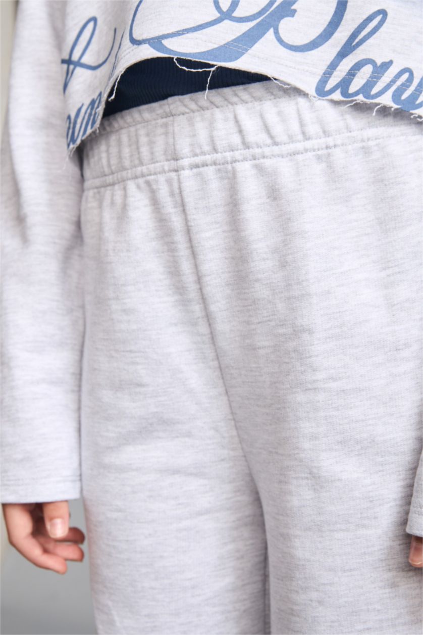 Kız Çocuk - Genç Kız Açık Gri Melange Pamuklu Regular Fıt 3'Lü Sweatshirt Kız Çocuk