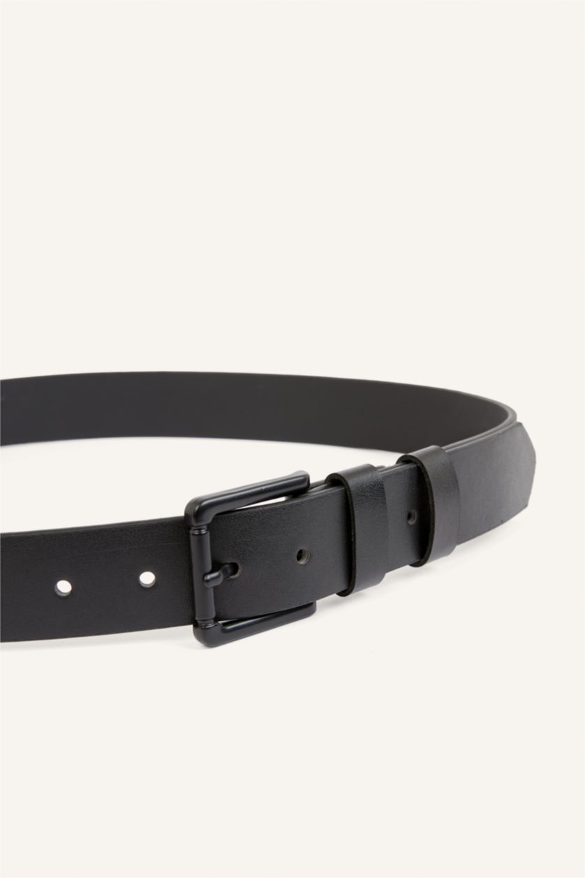 Men Black Man Rectangle Clasp Faux Leather Classic Belt