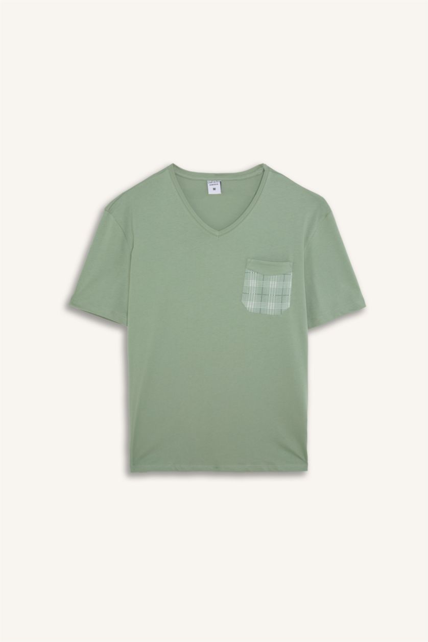 Erkek Açık Yeşil %100 Pamuk New Regular Fit Şort Tişört 2'li Şortlu Pijama Takımı