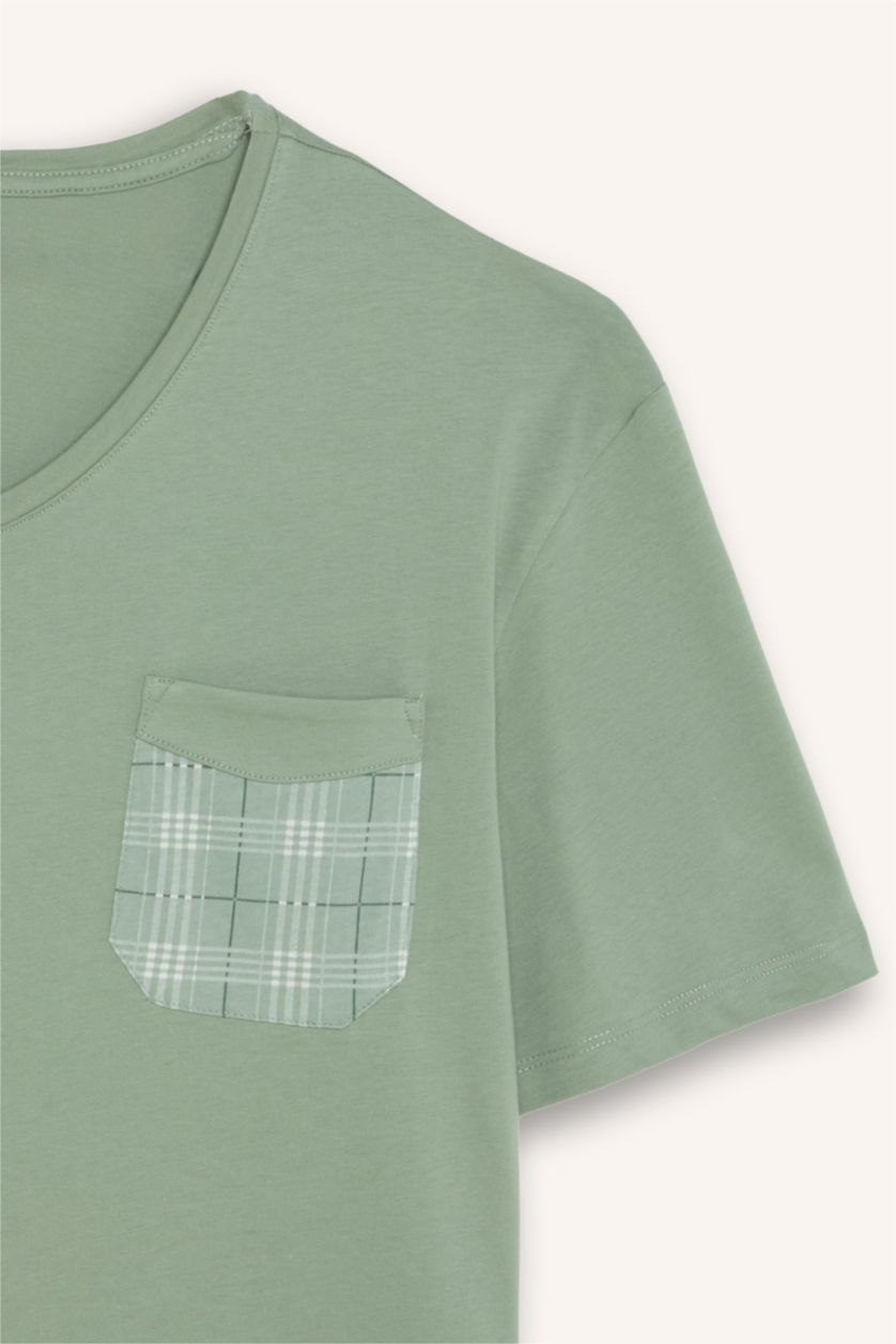 Erkek Açık Yeşil %100 Pamuk New Regular Fit Şort Tişört 2'li Şortlu Pijama Takımı