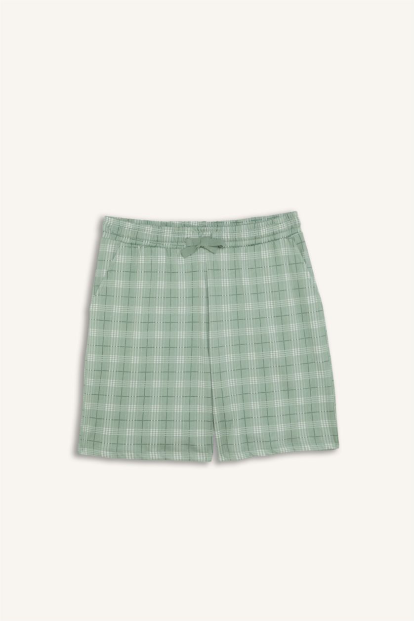 Erkek Açık Yeşil %100 Pamuk New Regular Fit Şort Tişört 2'li Şortlu Pijama Takımı