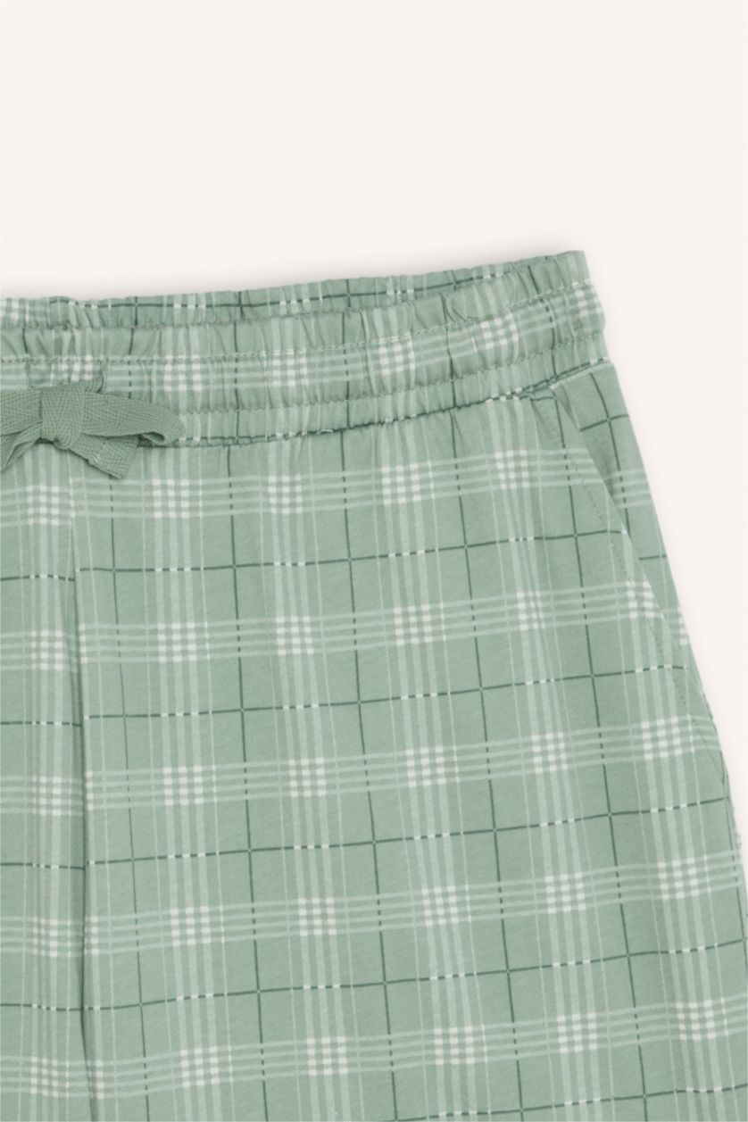 Erkek Açık Yeşil %100 Pamuk New Regular Fit Şort Tişört 2'li Şortlu Pijama Takımı