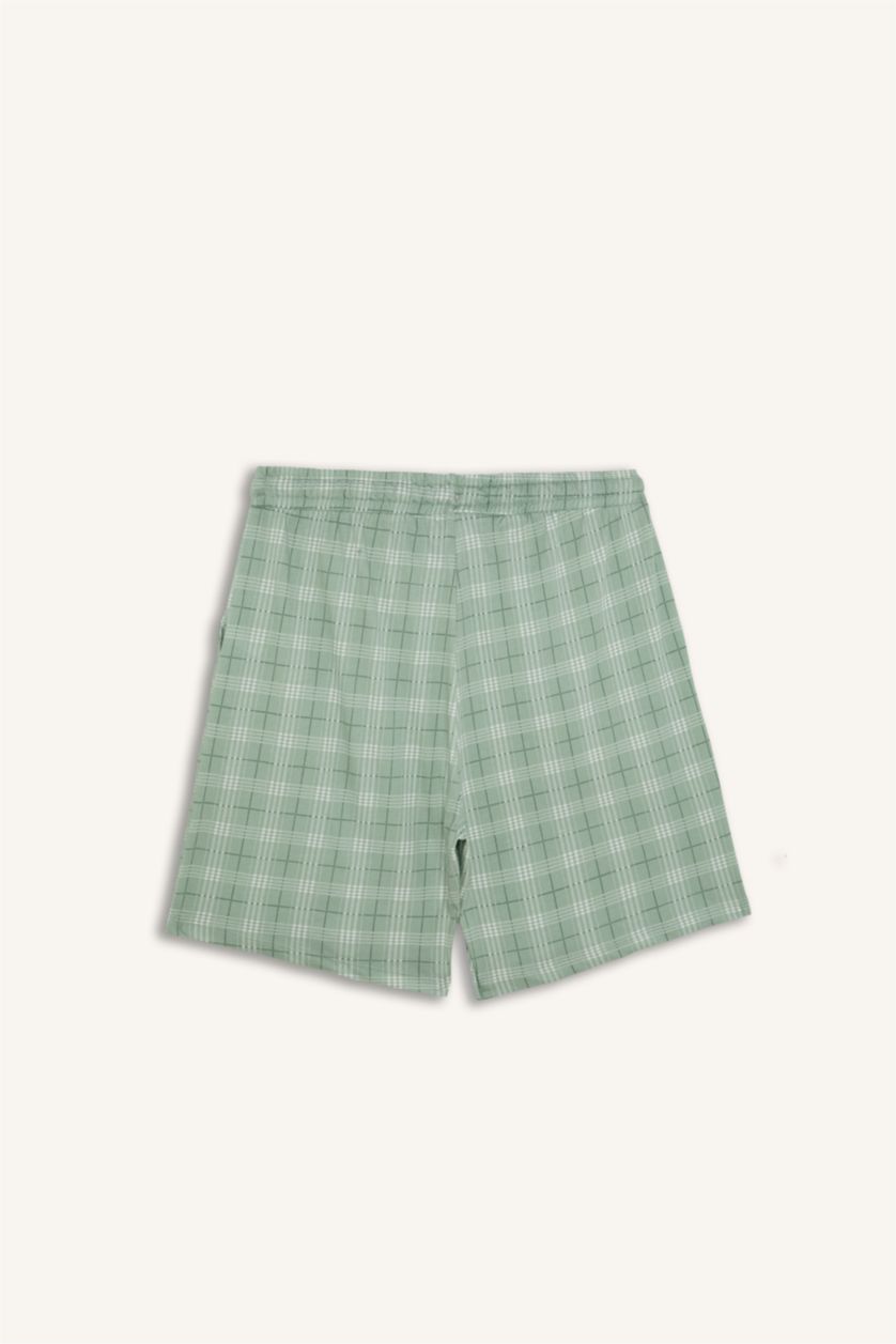 Erkek Açık Yeşil %100 Pamuk New Regular Fit Şort Tişört 2'li Şortlu Pijama Takımı