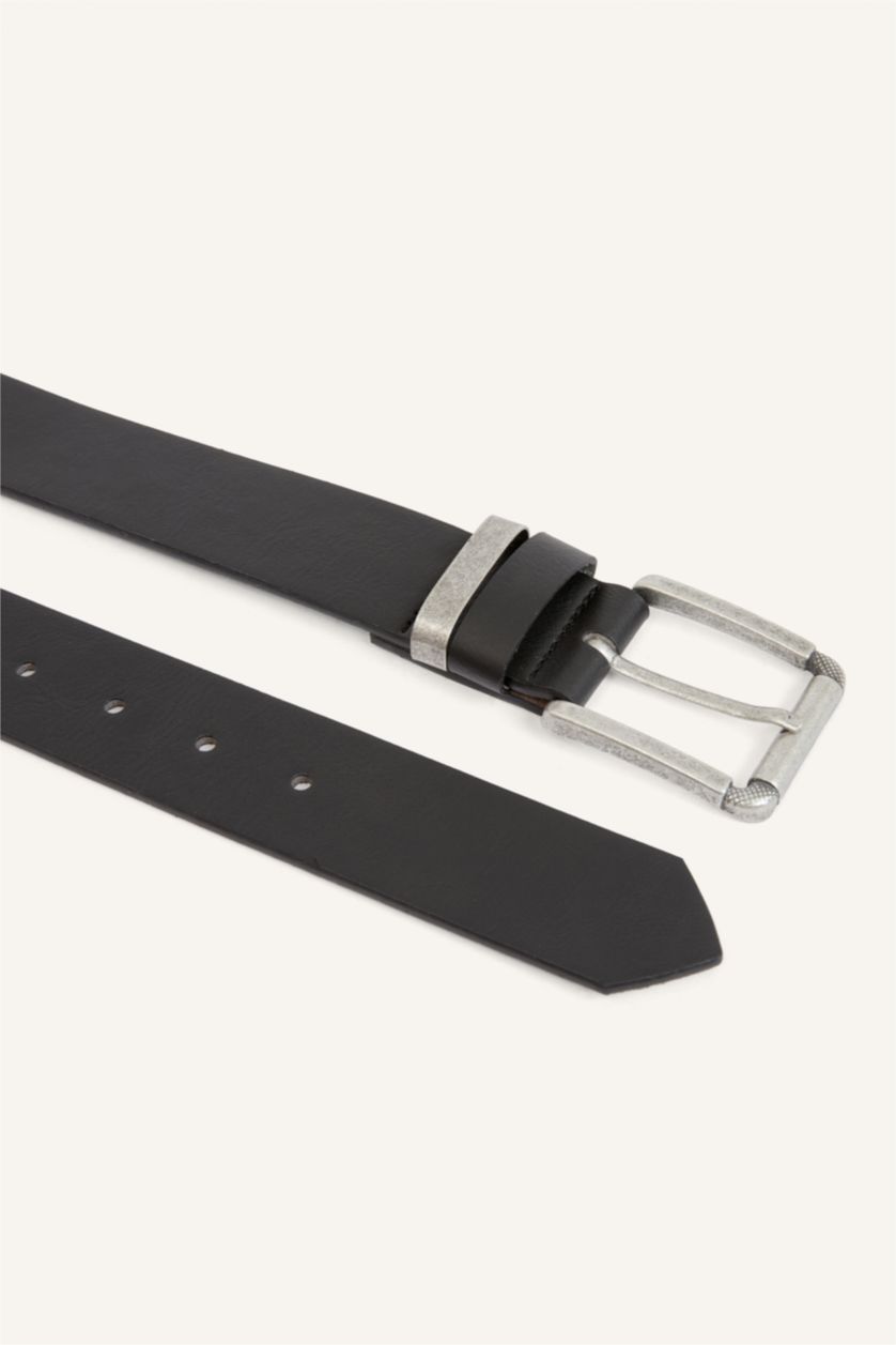 Men Black Man Rectangle Clasp Faux Leather