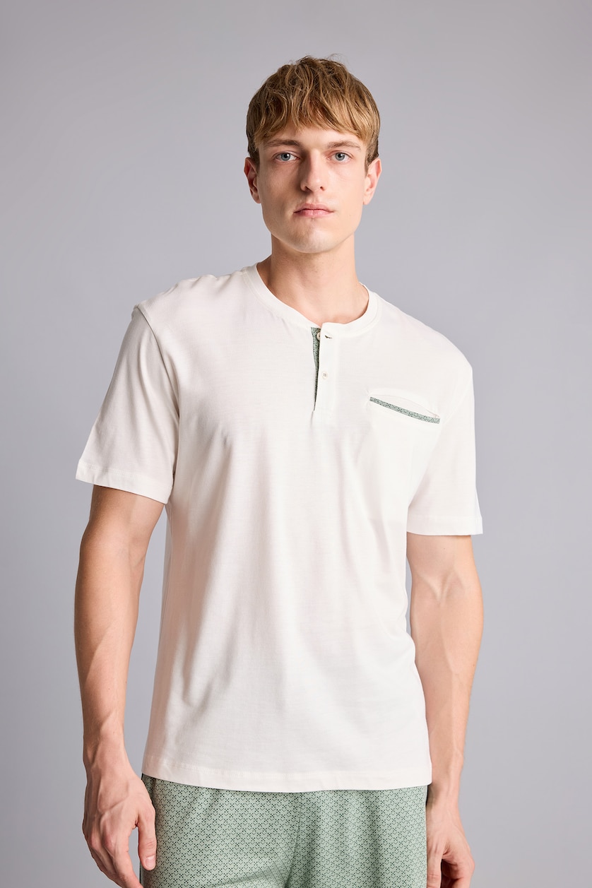 MAN Ecru Ensemble Pyjama en modal Top à manches courtes et Short Coupe régulière