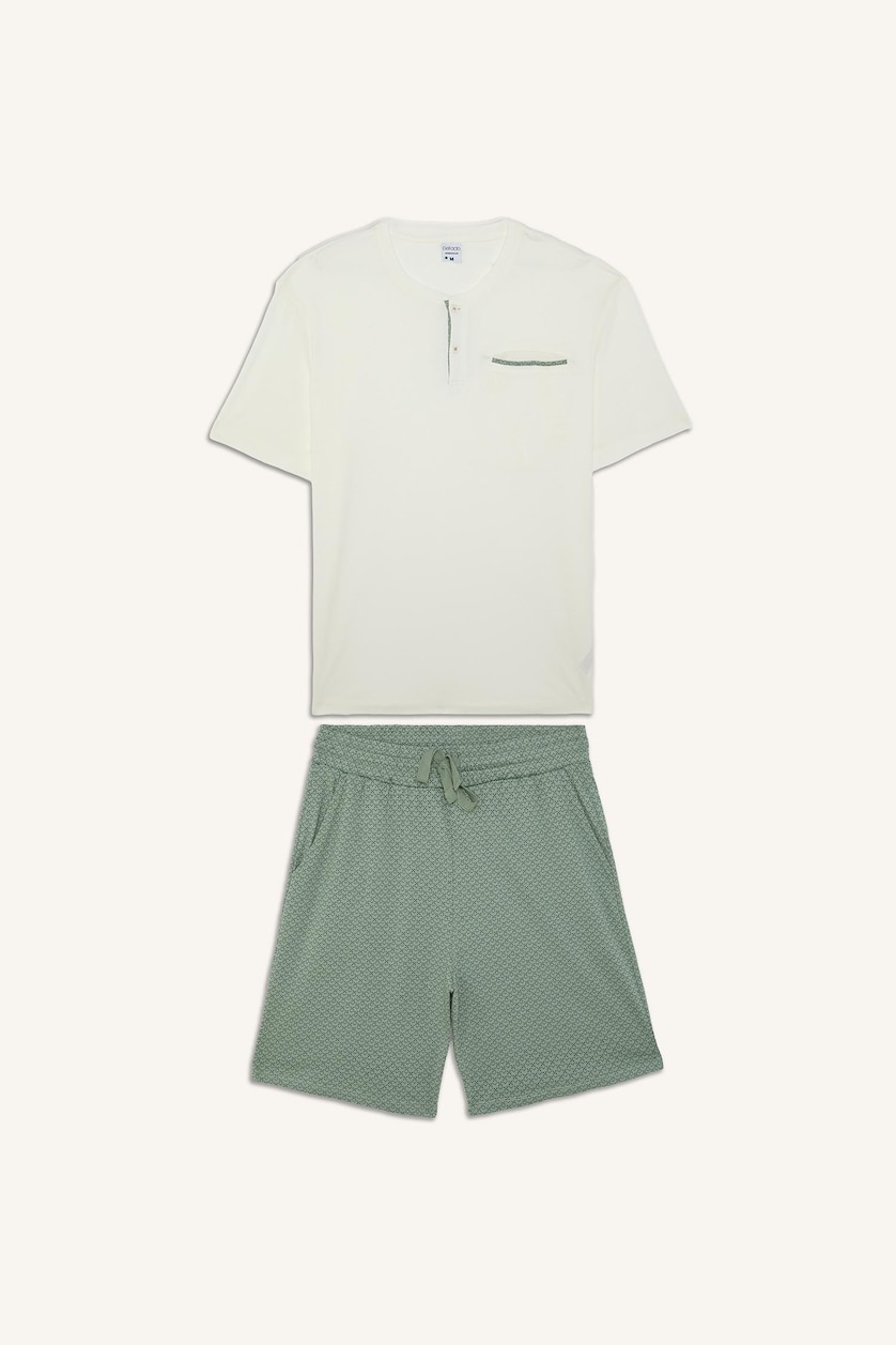 MAN Ecru Ensemble Pyjama en modal Top à manches courtes et Short Coupe régulière