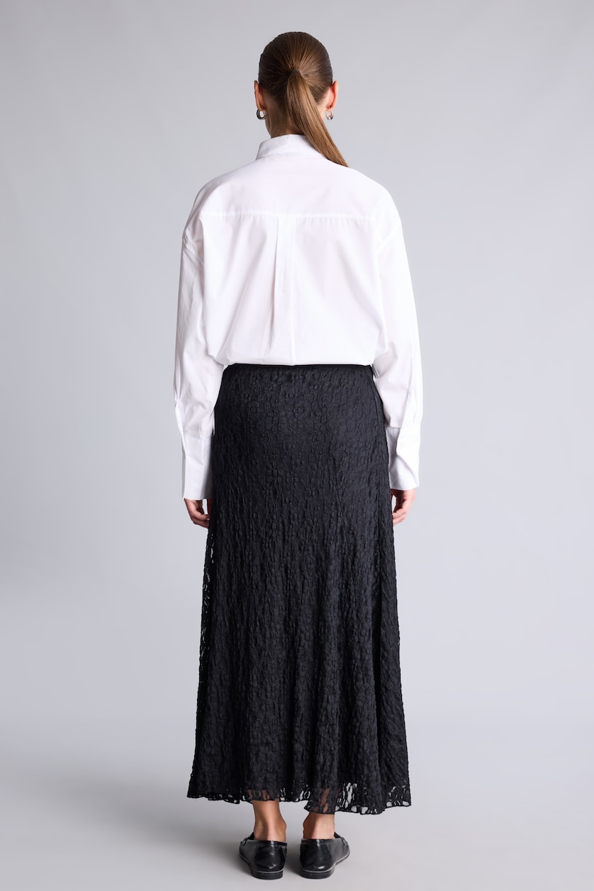 Women Black A-Line Midi Lace Detail Skirt