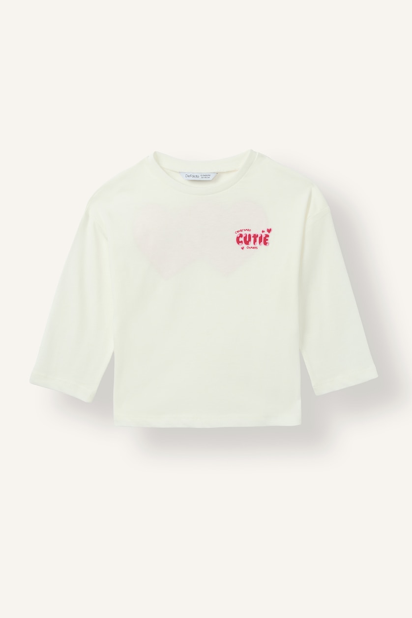 Baby Girls Ecru Baby Girl Back Printed Crew Neck Long Sleeve T-Shirt