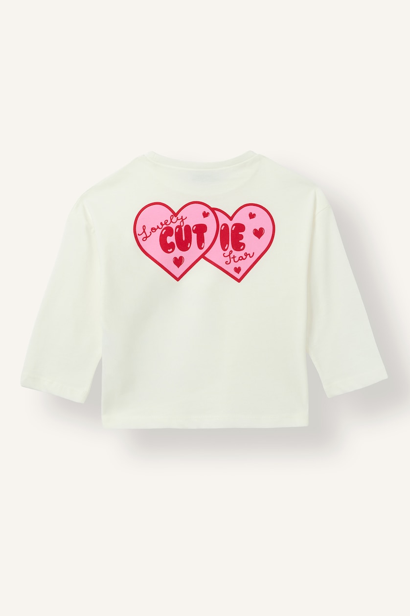 Baby Girls Ecru Baby Girl Back Printed Crew Neck Long Sleeve T-Shirt