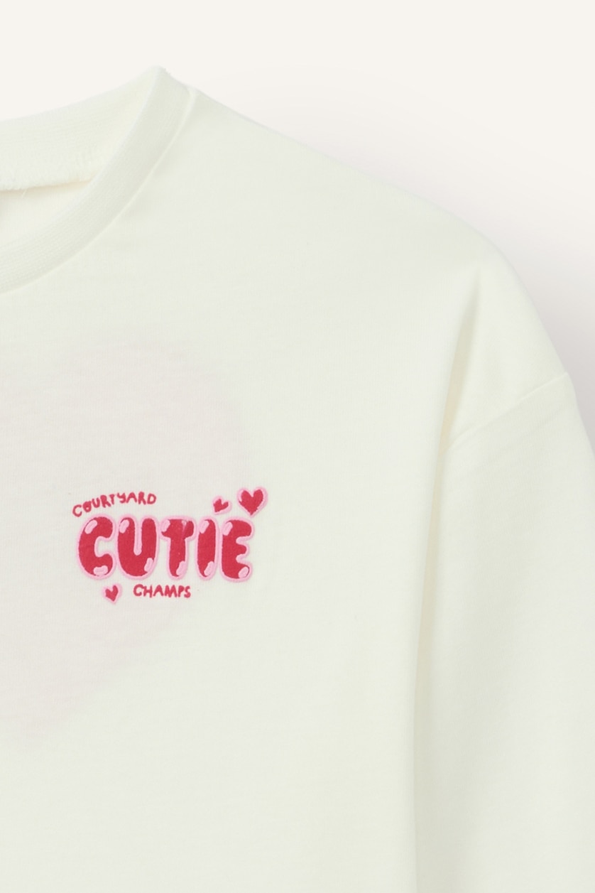 Baby Girls Ecru Baby Girl Back Printed Crew Neck Long Sleeve T-Shirt