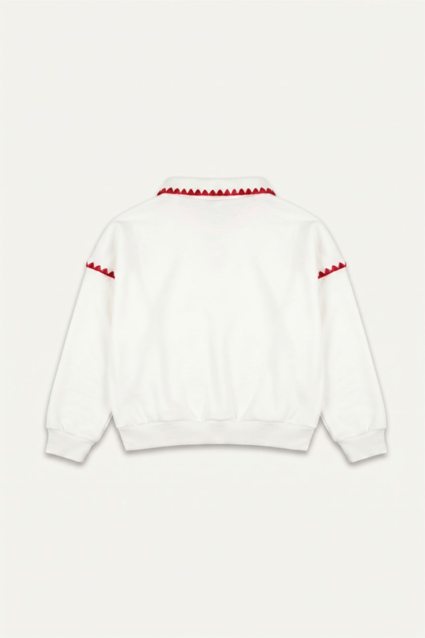 Kız Bebek Ekru Polo Yaka Baskılı Sweatshirt Kız Bebek
