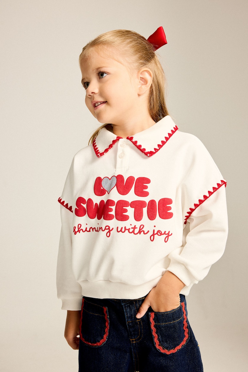 Baby Girls Ecru Polo Collar Sweatshirt