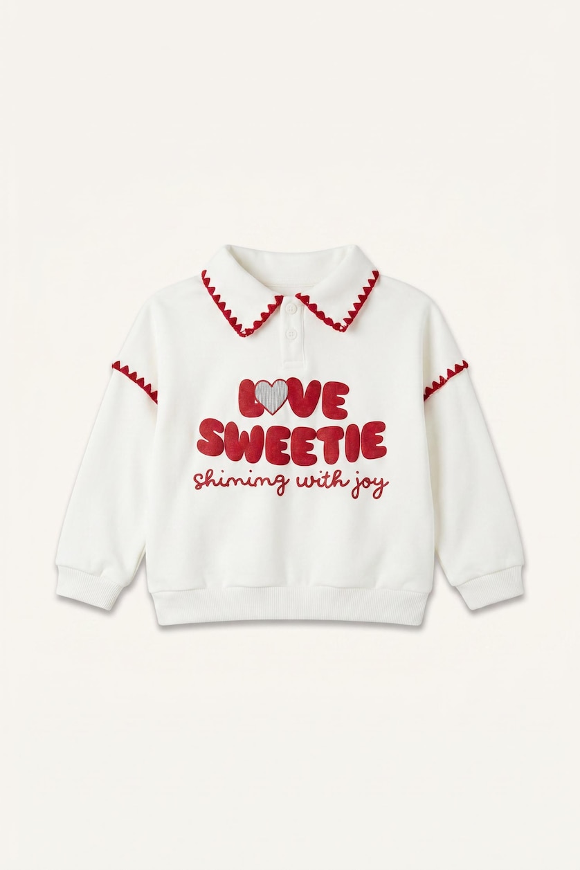 Baby Girls Ecru Polo Collar Sweatshirt