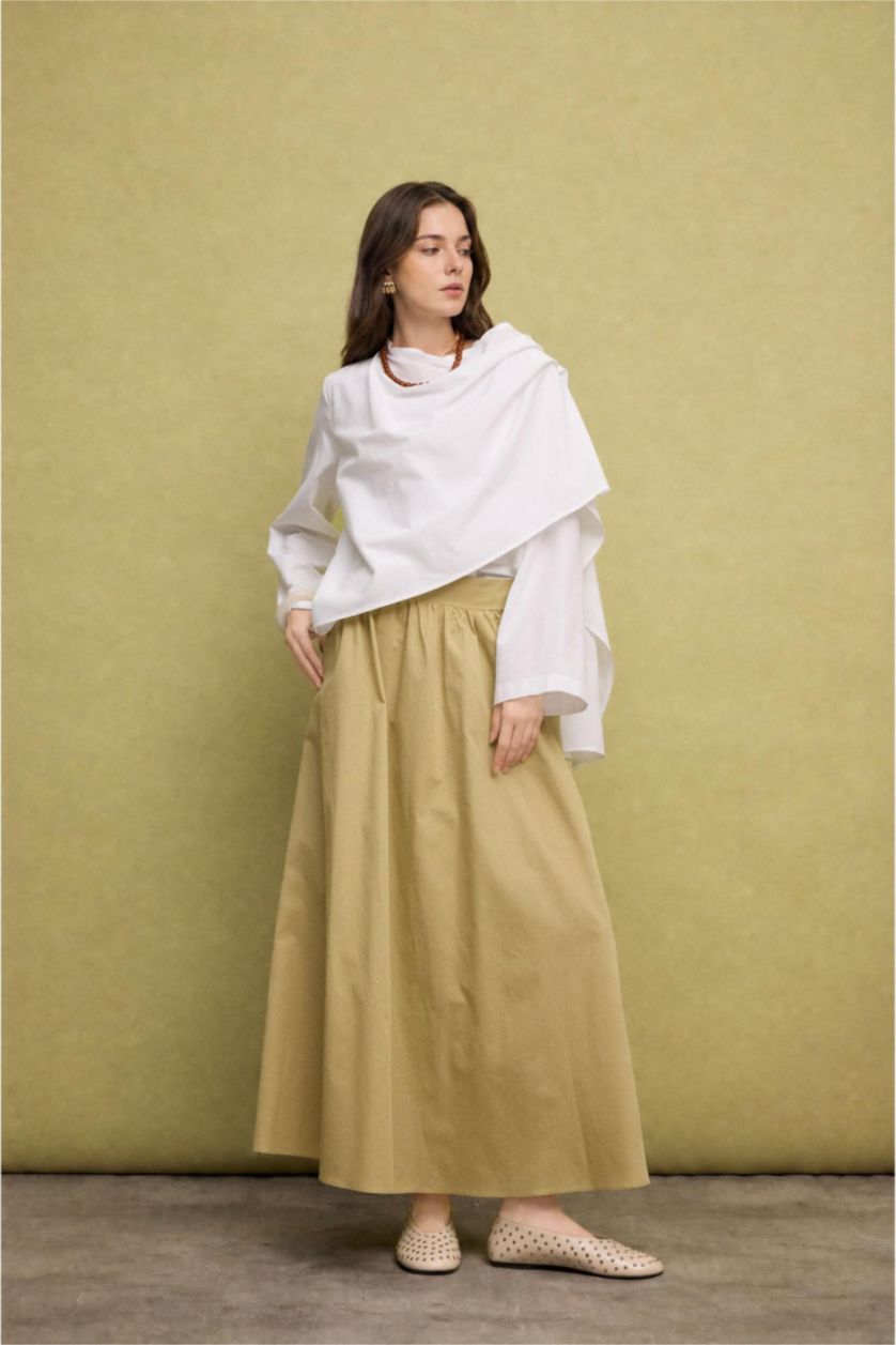 WOMAN Beige A Cut Maxi