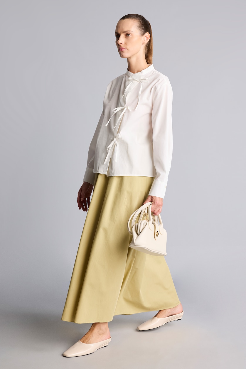 Women Beige Flared Fit Beige 100% Cotton Poplin Maxi Skirt