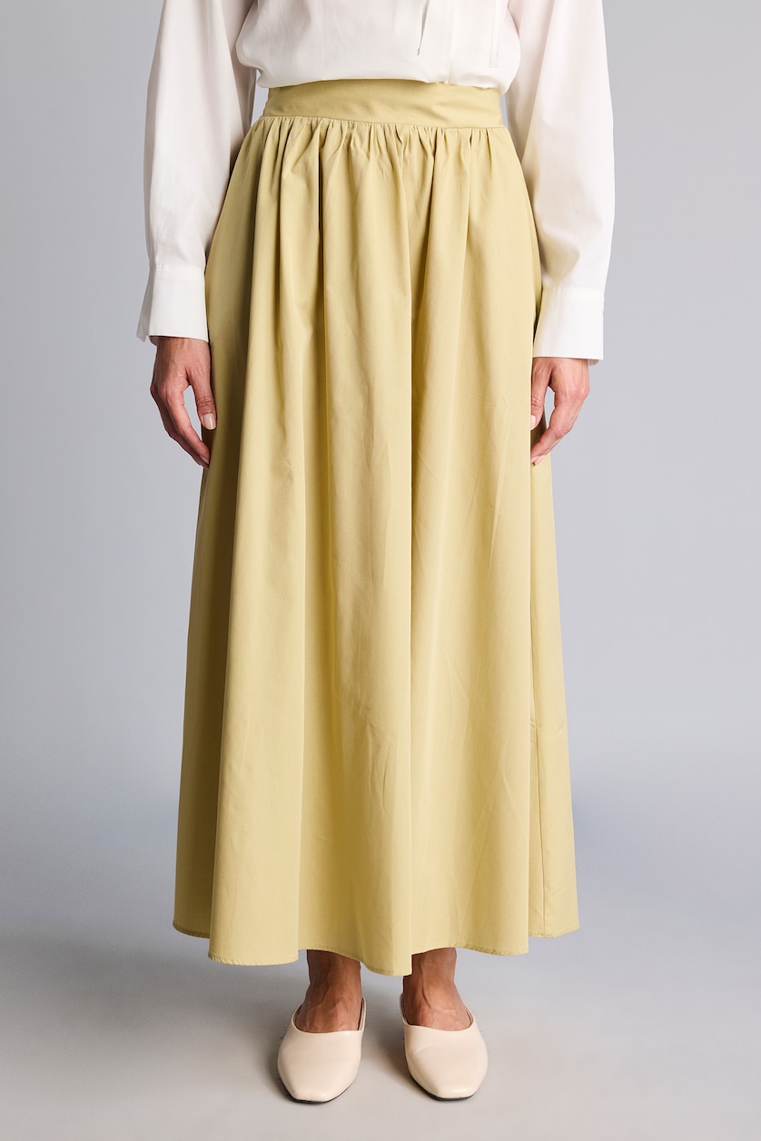 Women Beige Flared Fit Beige 100% Cotton Poplin Maxi Skirt