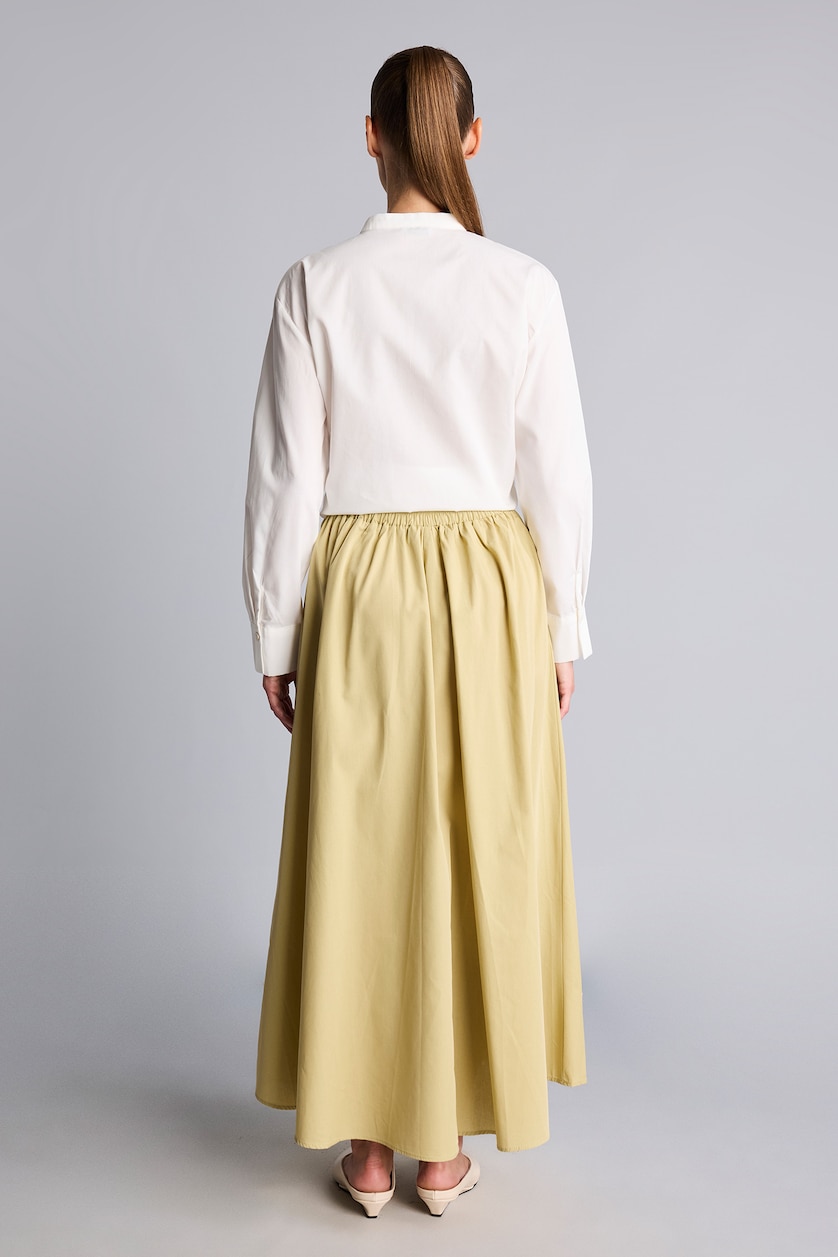 Women Beige Flared Fit Beige 100% Cotton Poplin Maxi Skirt