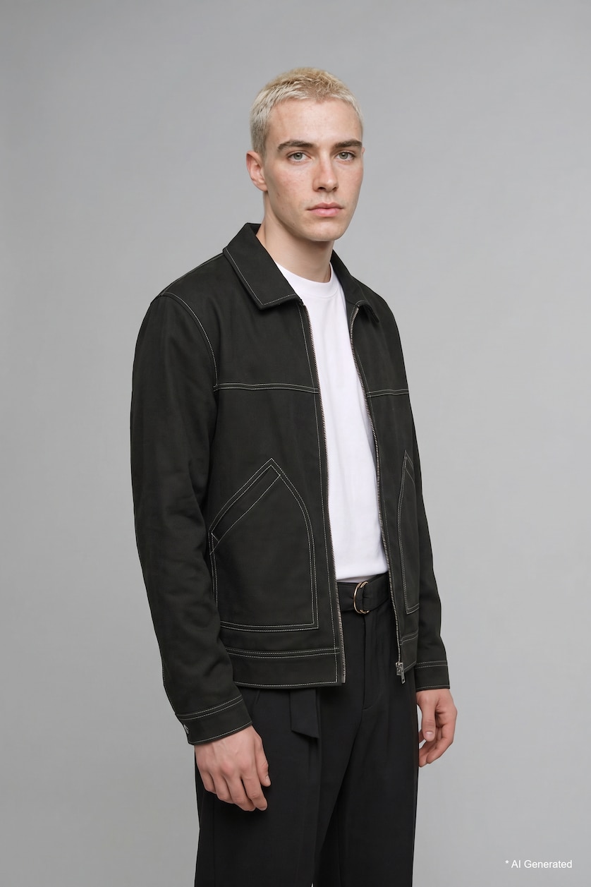 Men Anthracite Zipper Puffer Jacket