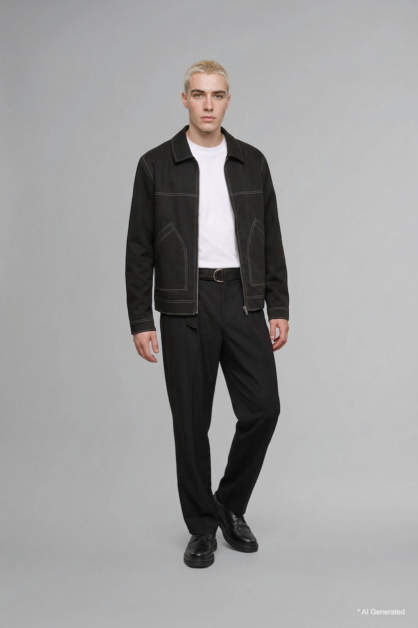 Men Anthracite Zipper Puffer Jacket